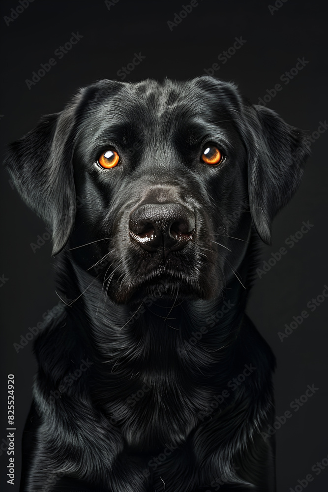 Studio portrait photo of a black Labrador Retriever on a black background. Close-up, full-face Studio portrait photo of a black Labrador Retriever on a black background. Close-up, full-face