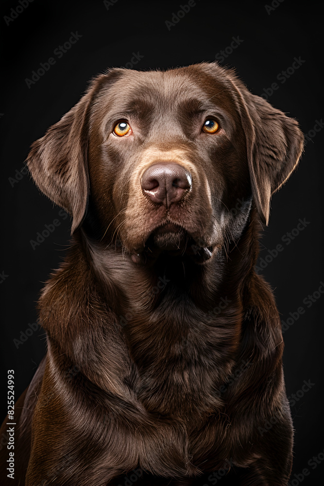 Studio portrait photo of a brown Labrador Retriever on a black background. Close-up, full-face Studio portrait photo of a brown Labrador Retriever on a black background. Close-up, full-face