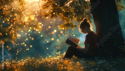 Picture student reading a book under a tree