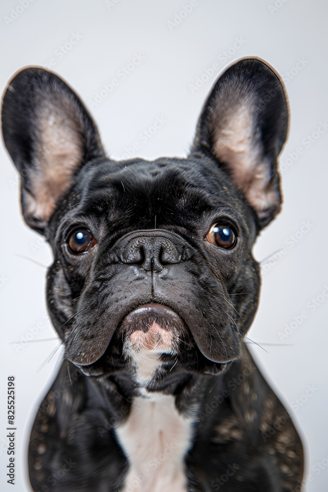 Studio portrait photo of a French bulldog on a white background. Close-up, full-face Studio portrait photo of a French bulldog on a white background. Close-up, full-face