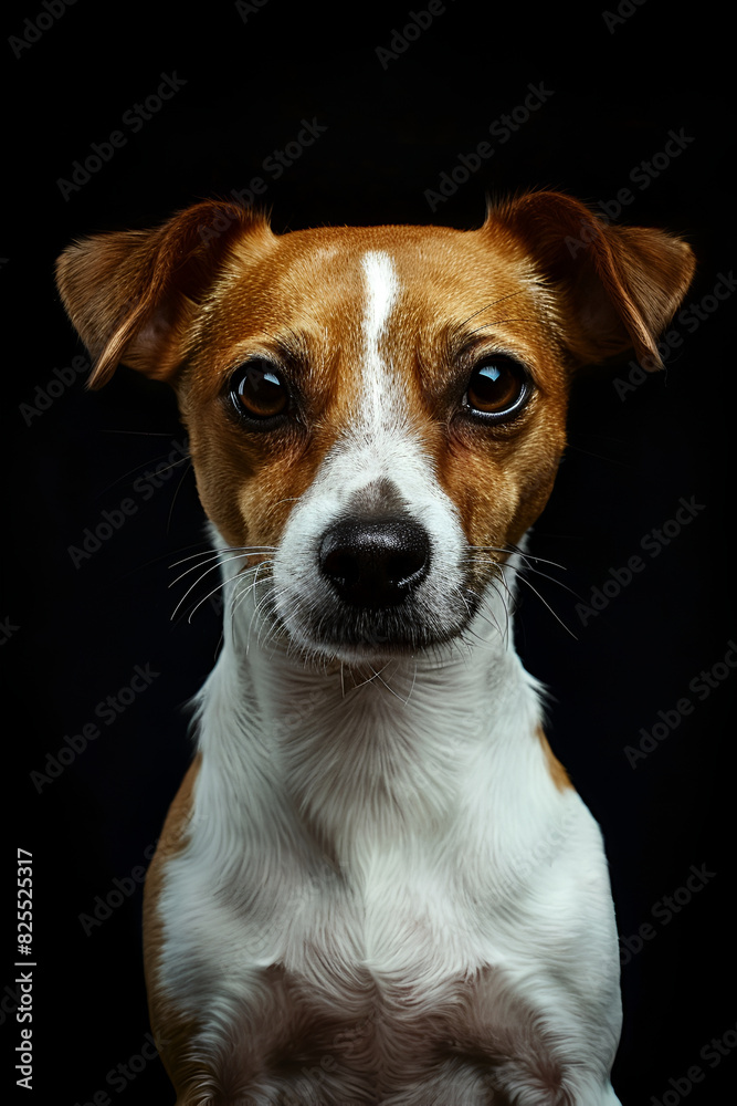 Studio portrait photo of a Jack Russell Terrier on a black background. Close-up, full face. Studio portrait photo of a Jack Russell Terrier on a black background. Close-up, full face.