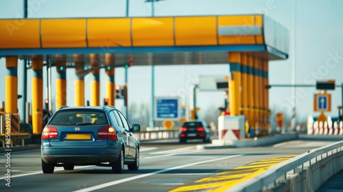 New technology in road transport paying tolls with a credit card at a toll station
