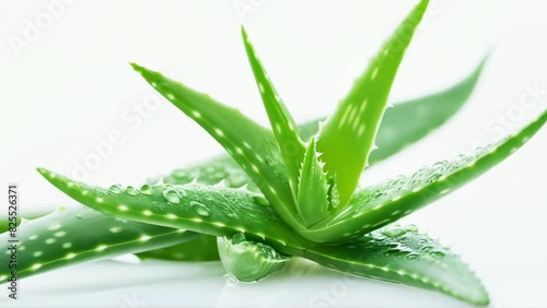 Natural Skincare. Close-up of Dewy Aloe Vera Plant. Vibrant Aloe Vera with Water Drops. Green Wellness Background Video. Soothing Green Background Video.
