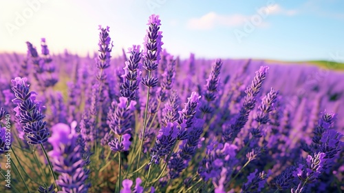 A photo of a vast field of blooming lavender. © Global Stock