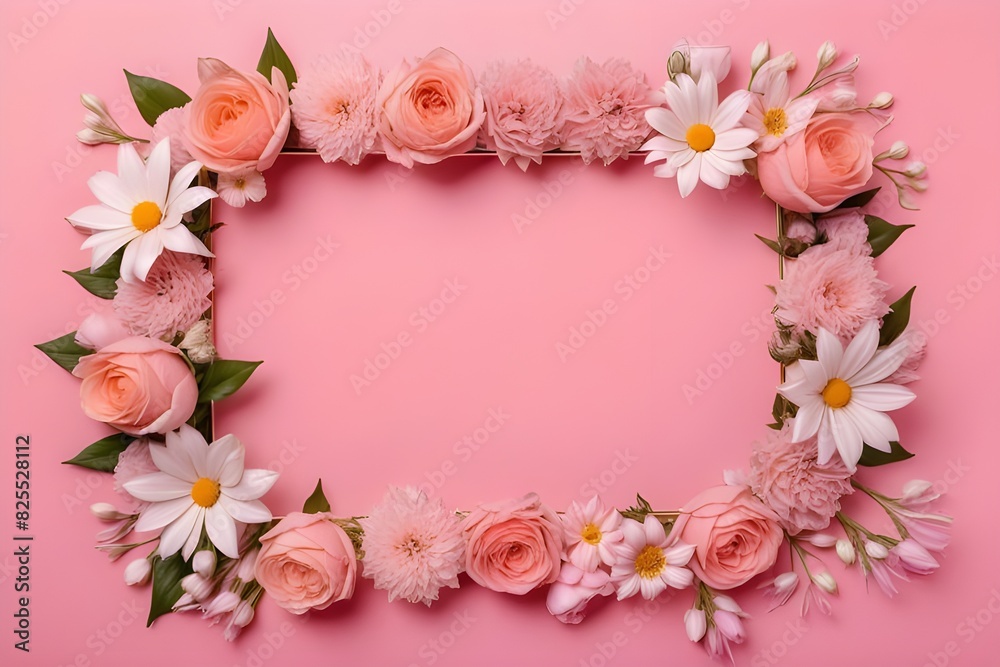 a frame made of various flowers