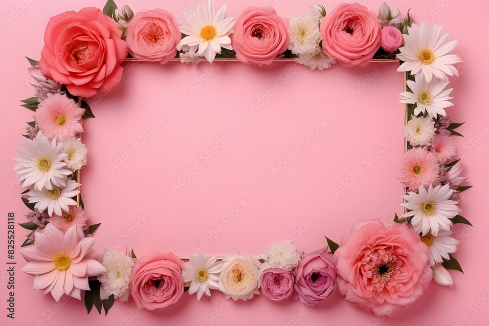 a frame made of various flowers a frame made of various flowers