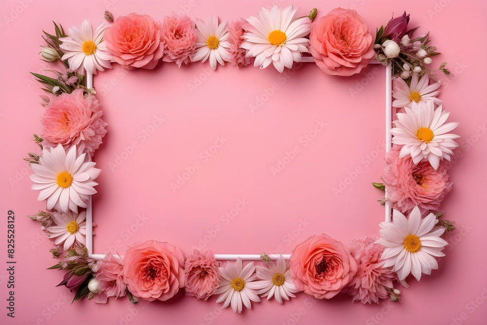 a frame made of various flowers a frame made of various flowers