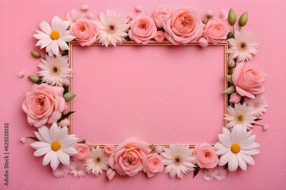 a frame made of various flowers a frame made of various flowers