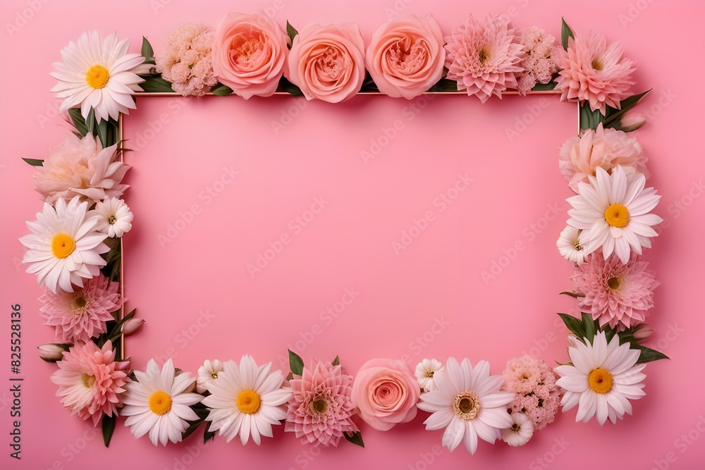 a frame made of various flowers a frame made of various flowers