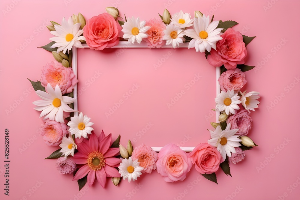 a frame made of various flowers a frame made of various flowers