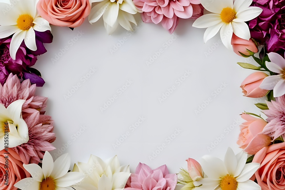 a frame made of various flowers a frame made of various flowers