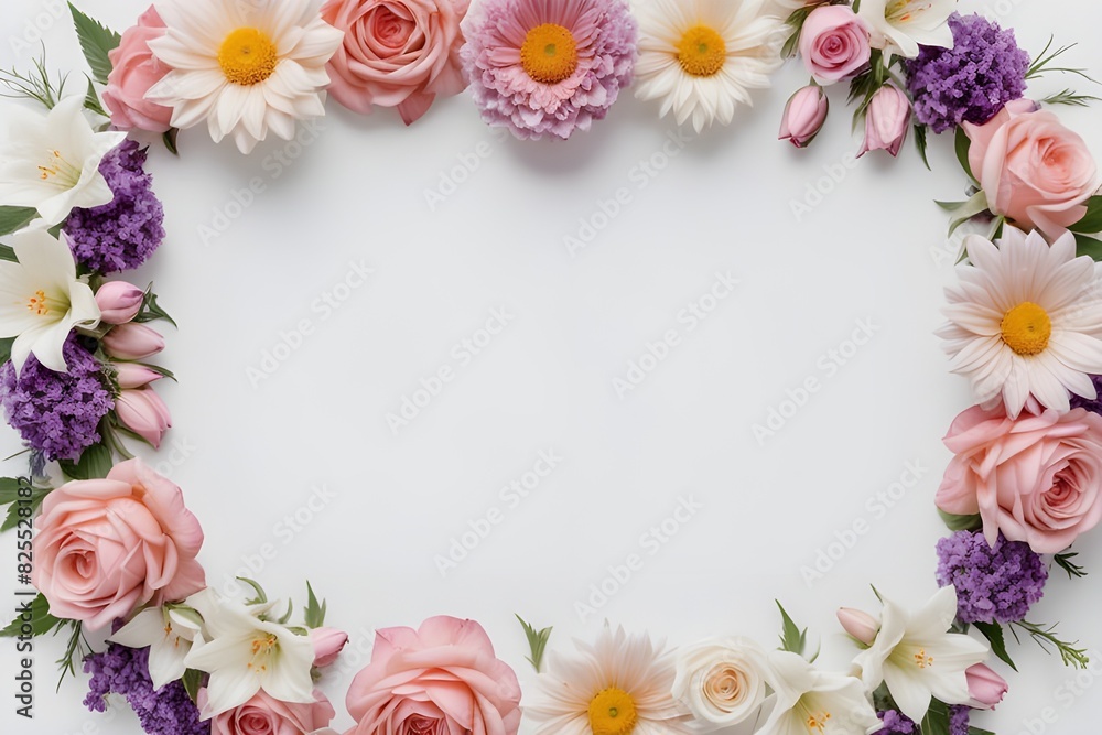 a frame made of various flowers a frame made of various flowers