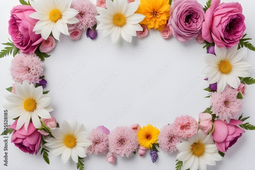 a frame made of various flowers