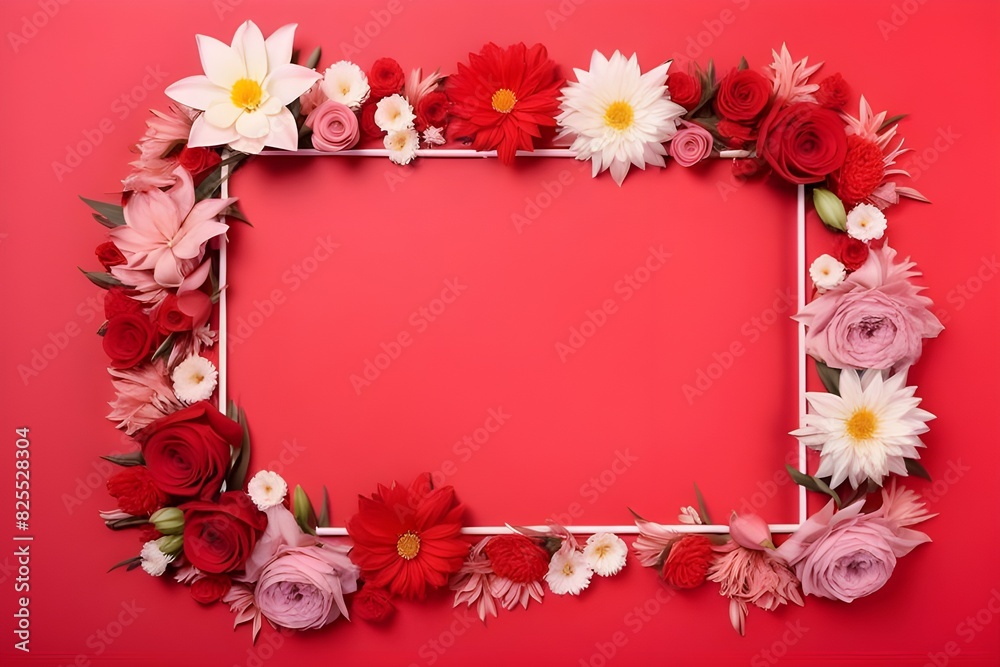 a frame made of various flowers