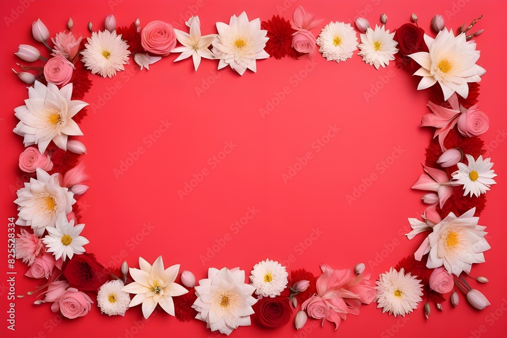 a frame made of various flowers a frame made of various flowers