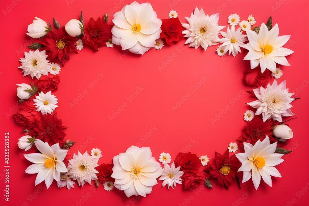 a frame made of various flowers a frame made of various flowers