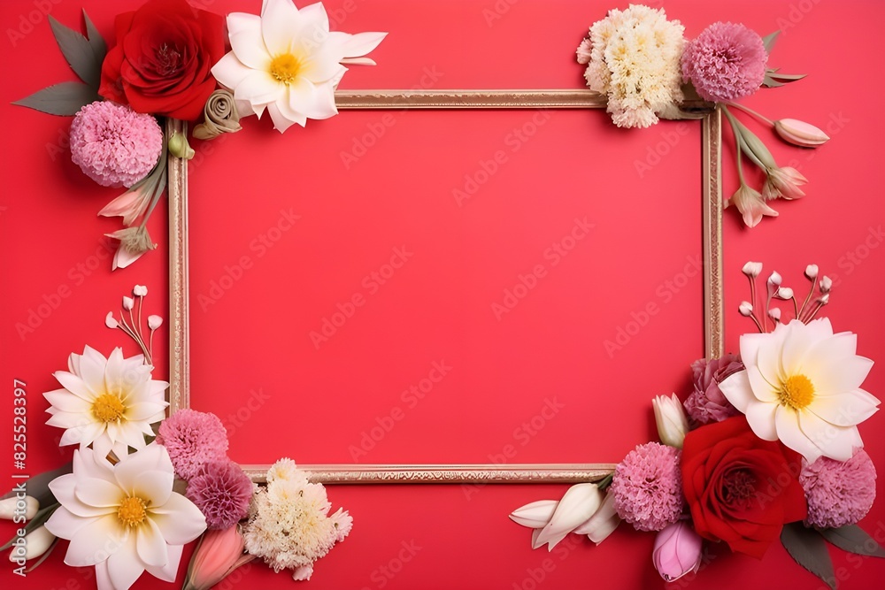 a frame made of various flowers a frame made of various flowers