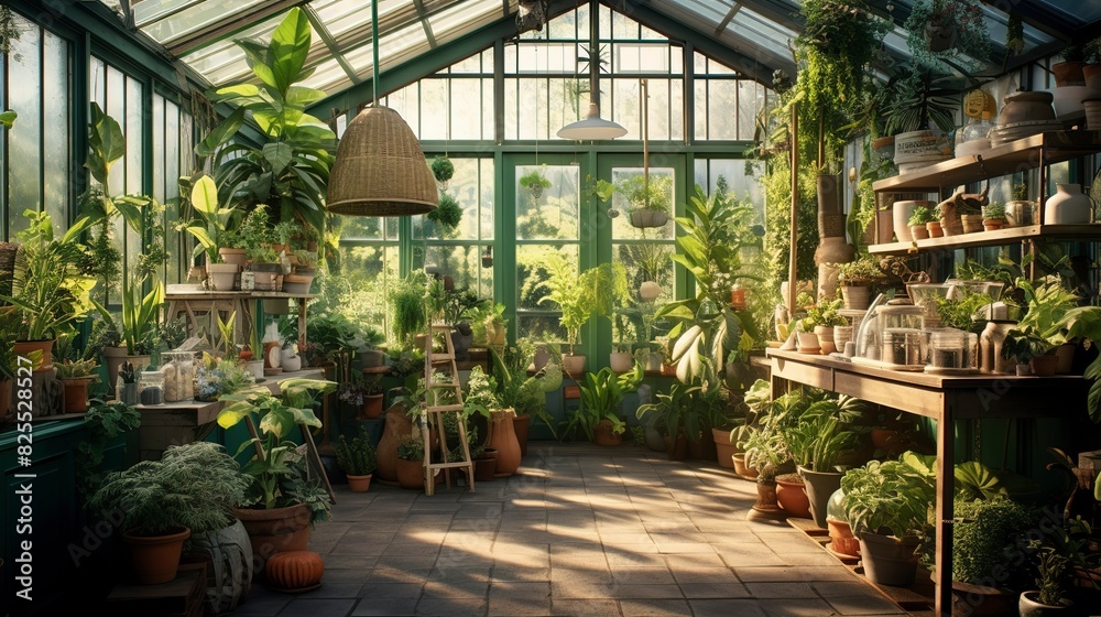 A photo of a well-organized greenhouse filled with plant A photo of a well-organized greenhouse filled with plant