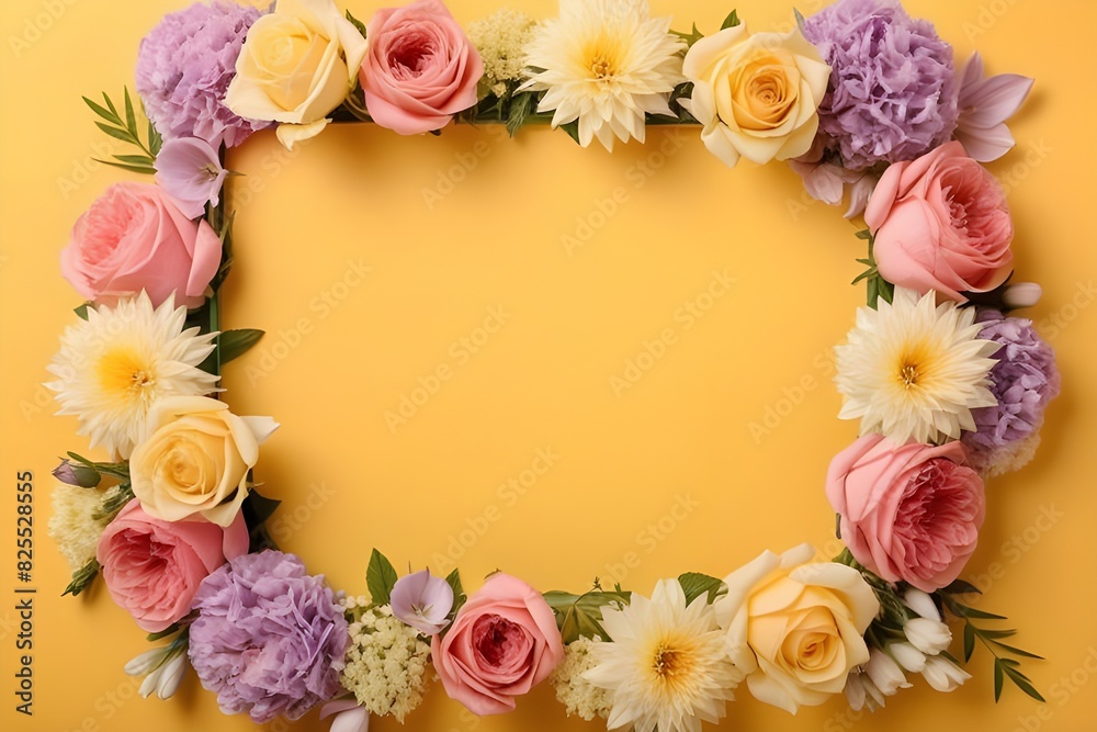 a frame made of various flowers a frame made of various flowers