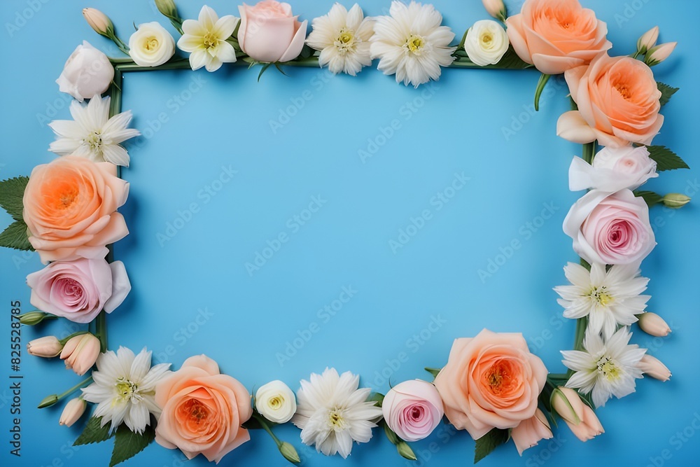 a frame made of various flowers a frame made of various flowers
