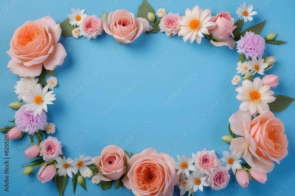a frame made of various flowers a frame made of various flowers
