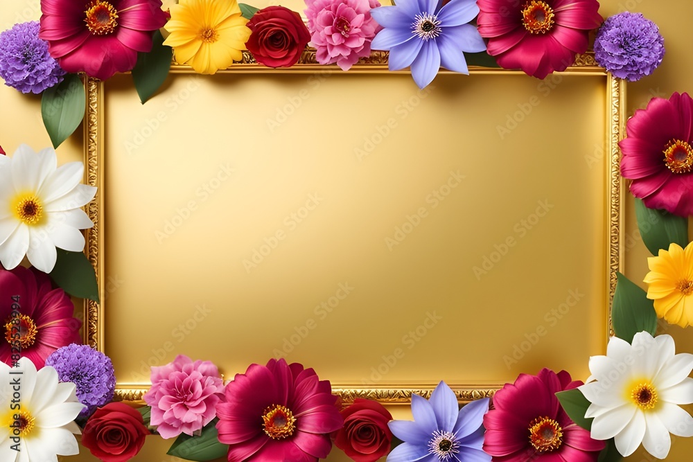 a frame made of various flowers a frame made of various flowers