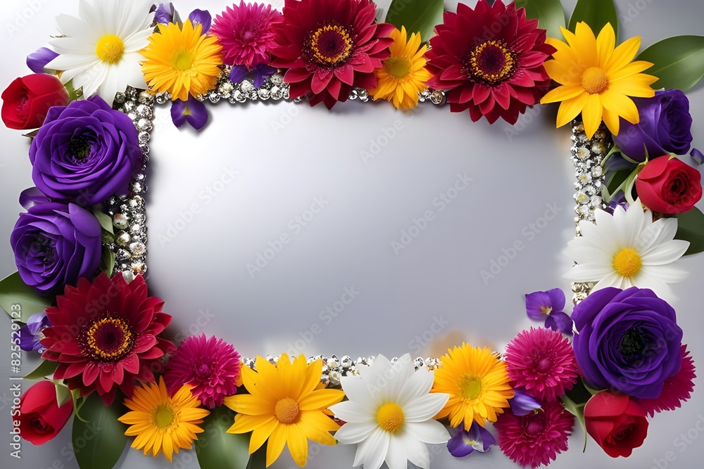 a frame made of various flowers a frame made of various flowers