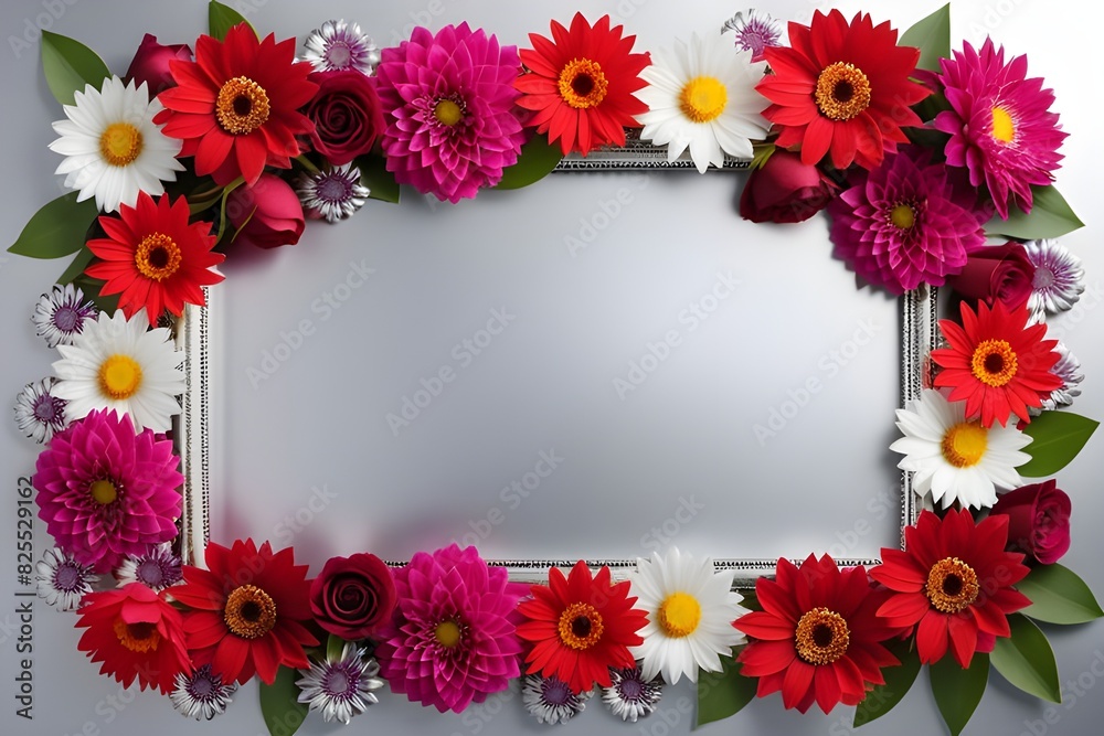 a frame made of various flowers a frame made of various flowers