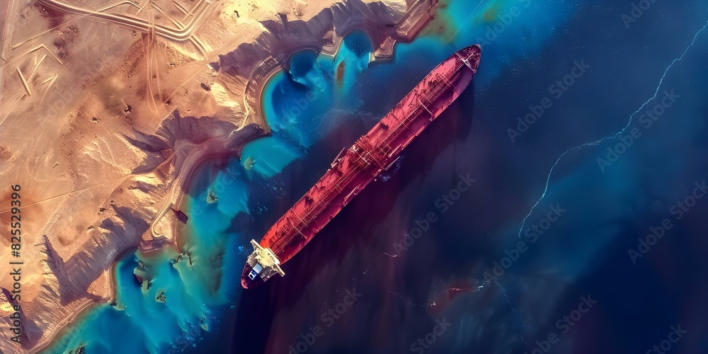 Satellite image of shipping route for oil and gas tankers for planning