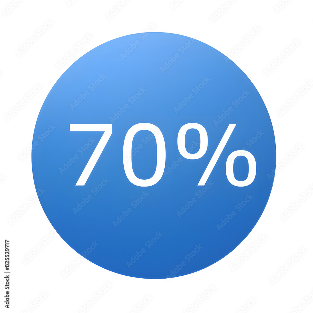 A round blue sticker with white text announcing a 70% discount. Perfect for sales and promotions A round blue sticker with white text announcing a 70% discount. Perfect for sales and promotions