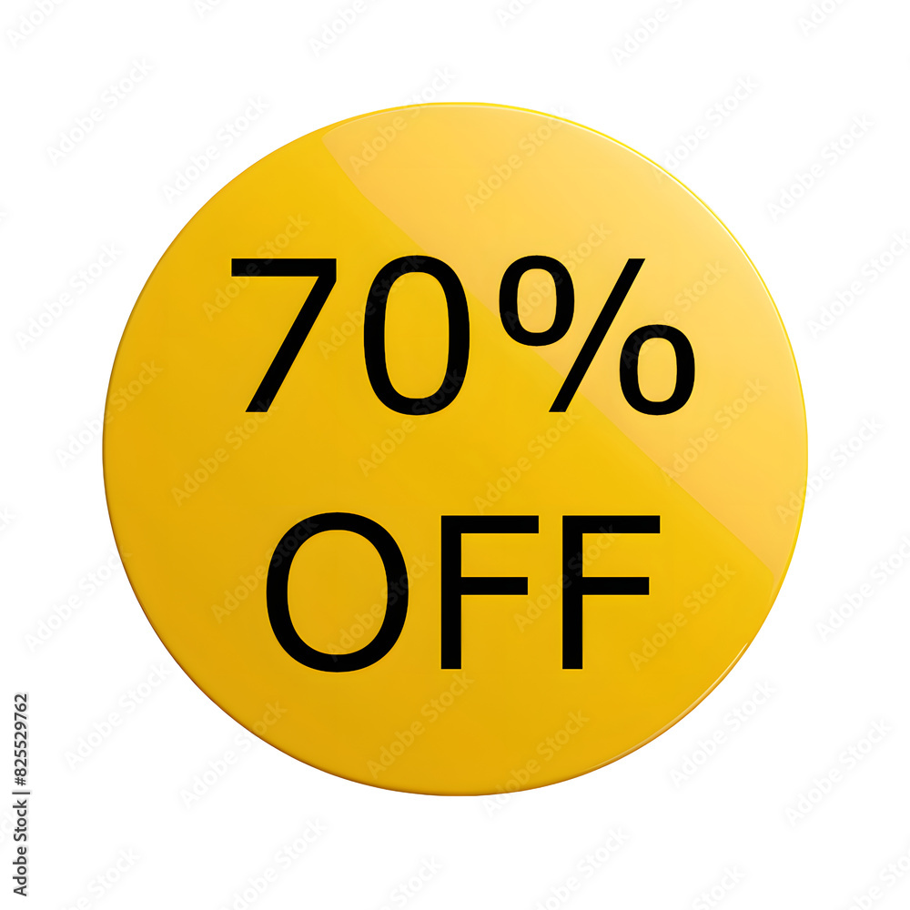 A round yellow sticker with black text announcing a 70% discount. Perfect for sales and promotions A round yellow sticker with black text announcing a 70% discount. Perfect for sales and promotions