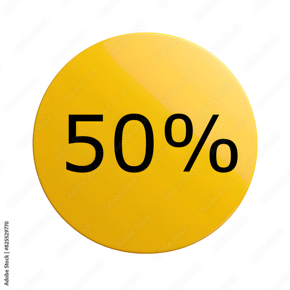 A round yellow sticker with black text announcing a 50% discount. Perfect for sales and promotions A round yellow sticker with black text announcing a 50% discount. Perfect for sales and promotions