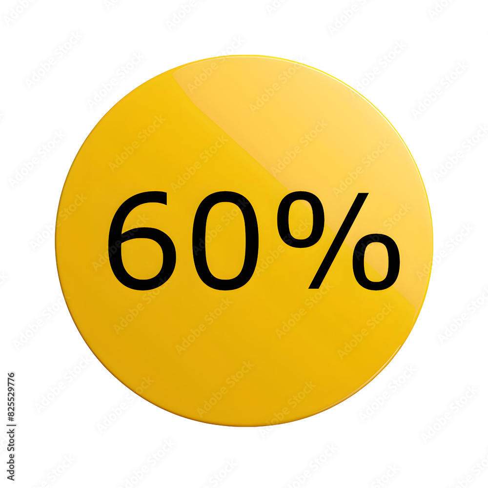 A round yellow sticker with black text announcing a 60% discount. Perfect for sales and promotions A round yellow sticker with black text announcing a 60% discount. Perfect for sales and promotions