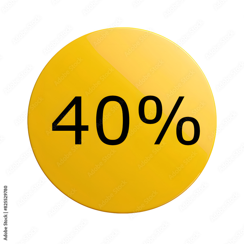 A round yellow sticker with black text announcing a 40% discount. Perfect for sales and promotions A round yellow sticker with black text announcing a 40% discount. Perfect for sales and promotions