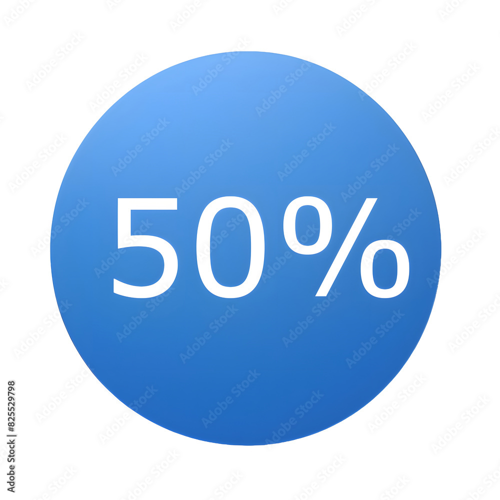 A round blue sticker with white text announcing a 50% discount. Perfect for sales and promotions A round blue sticker with white text announcing a 50% discount. Perfect for sales and promotions