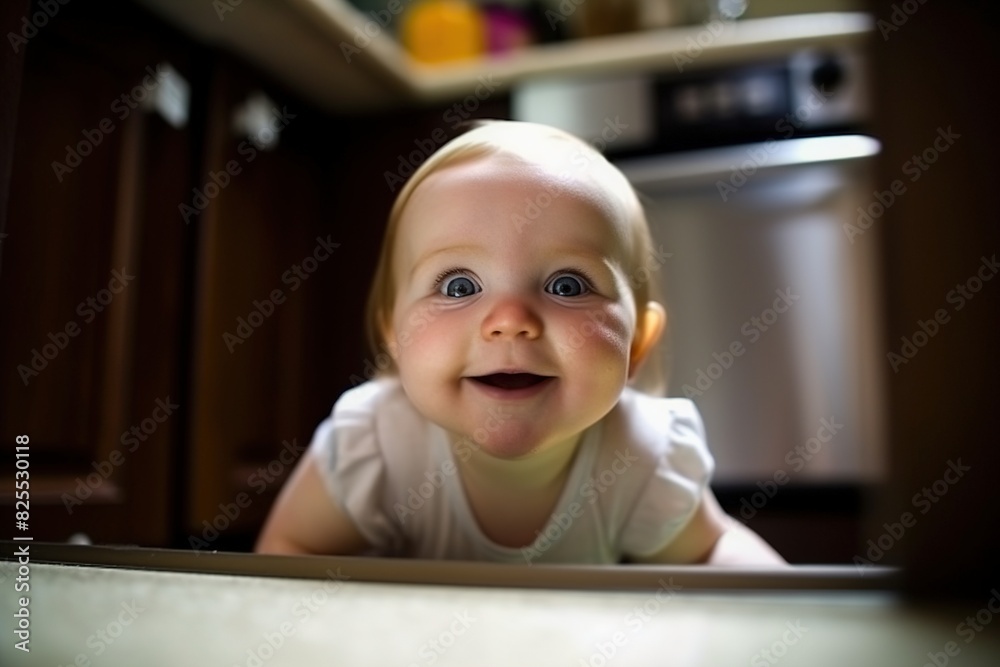A baby is smiling and looking up at the camera A baby is smiling and looking up at the camera