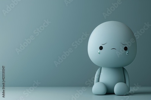 Un personaje simple y lindo que está triste, con una lágrima en su mejilla, llorando. No hay nada en el fondo, luz suave, estilo simple, plástico mate, en el estilo de Pocoyo 3D, color gris.






 photo
