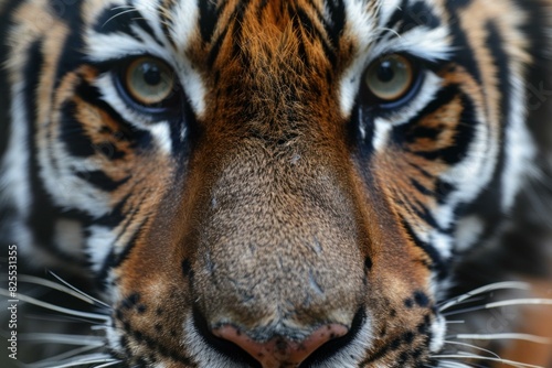 Closeup photography of an intense tiger gaze  showcasing the detailed markings  sharp eyes  and powerful presence of this majestic wild feline. Perfect for wildlife  nature  and conservation themes