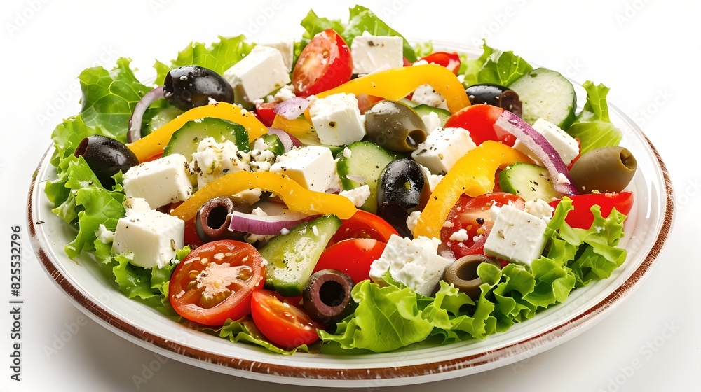 Fresh Greek Salad with Feta Cheese and Olives. Light and Healthy Meal. Perfect for Lunch or Dinner. AI Fresh Greek Salad with Feta Cheese and Olives. Light and Healthy Meal. Perfect for Lunch or Dinner. AI