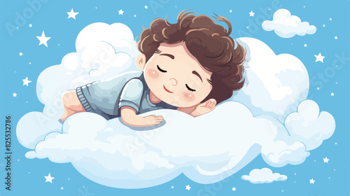 Child sleeping on a cloud funny cartoon kid sound