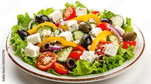 Fresh Greek Salad with Feta Cheese and Olives. Light and Healthy Meal. Perfect for Lunch or Dinner. AI