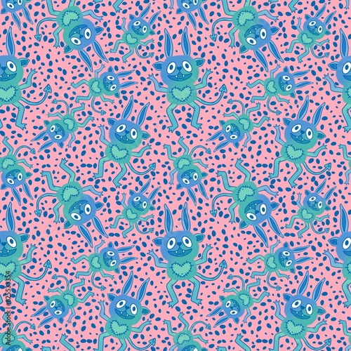 Cartoon monsters seamless pattern for wrapping paper and fabrics and linens