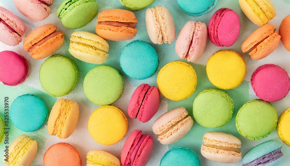 Bright colorful semi-abstract background with macarons. It can be used for postcards, presentations, or social media representing concepts of summer, creativity, art, joy, temptation Bright colorful semi-abstract background with macarons. It can be used for postcards, presentations, or social media representing concepts of summer, creativity, art, joy, temptation