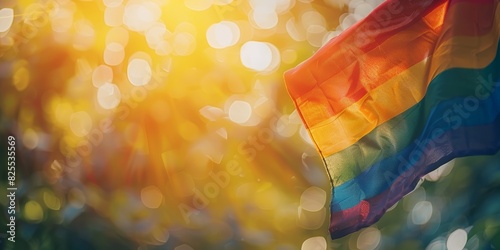 The waving colorful LGBT rainbow flag in the wind. Symbol of diversity, tolerance and gay pride photo