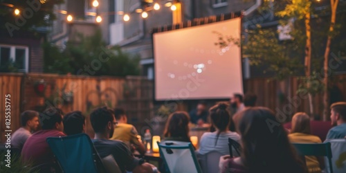 Watching a movie in the backyard with friends photo