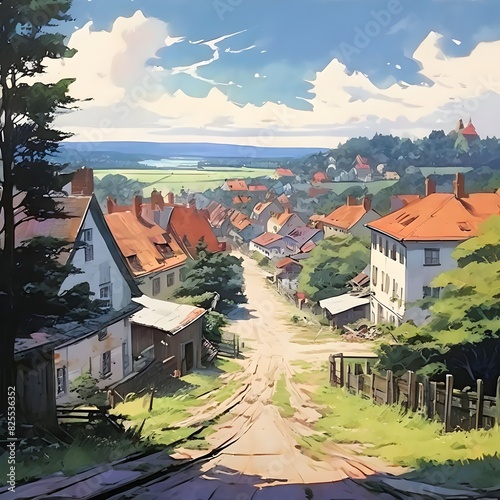 Polish village panorama in acrylics, generative AI