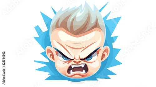 Comic style angry baby face head twisted mouth flat