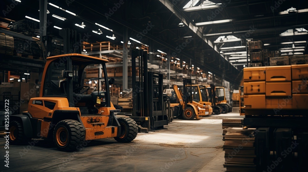 A photo of construction equipment in a storage area.