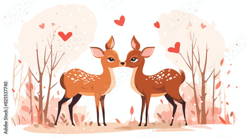 Couple of animals two cute deer fall in love with e