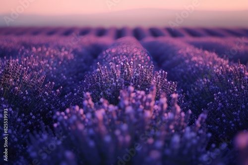 A field of lavender bathed in the gentle light of dawn